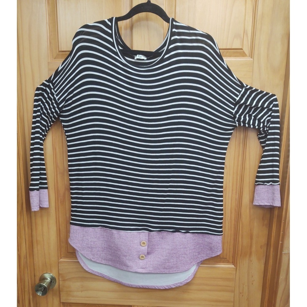 Egy Women's XL Black & White Striped Long Dolman Sleeve Boho Artsy Top Tunic - Picture 2 of 12